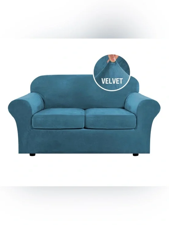 Real Velvet LOVESEAT Furniture Stretchy SlipCover 55-78” - PEACOCK BLUE