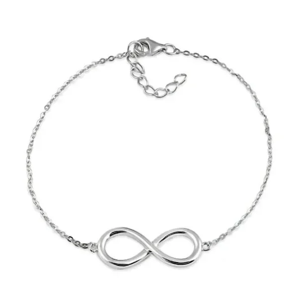 New 925 Sterling Silver Classic Infinity Bracelet Linked Chain Women’s Gift Box