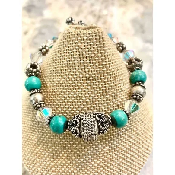 Vintage Turquoise Howlite with Bali Sterling Silver Findings Bracelet #southwest