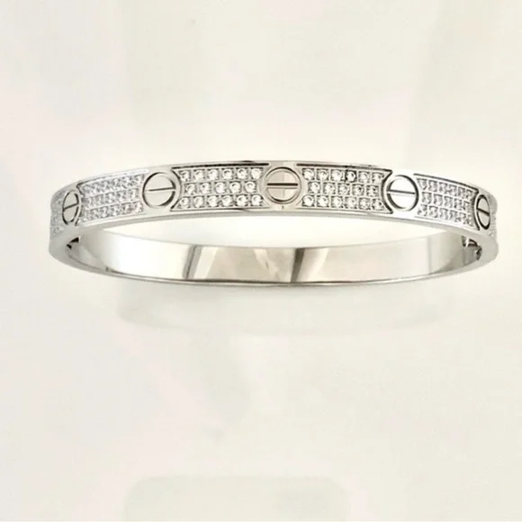Pave Diamond Stainless Steel Screw Bangle Bracelet with Screwdriver opener