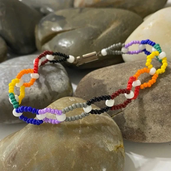 Handmade Rainbow Double Strand Glass Seed Bead Boho Artisan Bracelet
