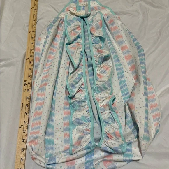 Vtg Fabric Diaper Stacker | Pastel Nursery Storage | Ruffled Hanging Organizer