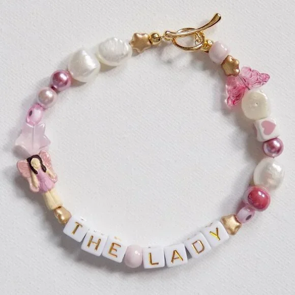 new! handmade charm bracelet chunky pearls indie kidcore the lady butterfly star