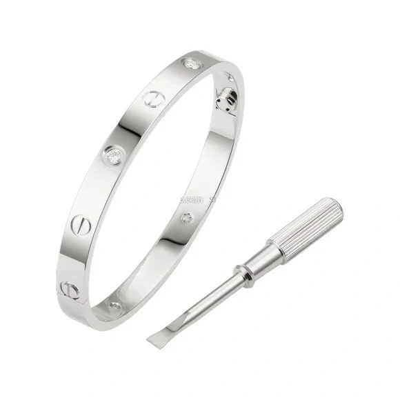 Generic Stainless Steel Screw Cuff Bangle Bracelet with 4 Stones and Screwdriver