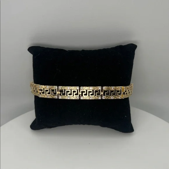 173. 18k Gold Plated Over Stainless Steel Greek Key Design Bracelet 7” - 8”