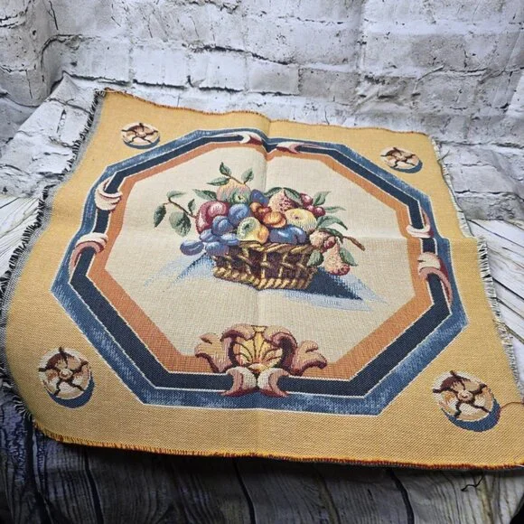 Handmade Fruit Basket Tapestry Needlepoint Chair Cover  Tapestry Appx 19 Inches