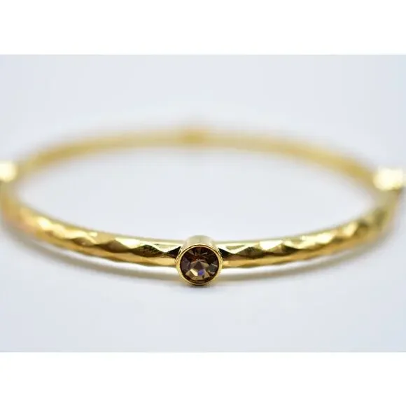Graziano Bangle Bracelet Sparkling Rhinestone Crystal Gold Signed 1990s Bin7