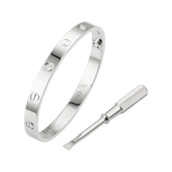 Generic Stainless Steel Screw Cuff Bangle Bracelet with 4 Stones and Screwdriver