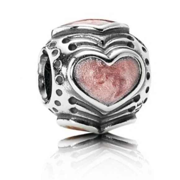Pandora Sterling Silver Pink Rose Enamel Heart Bead | Love Charm