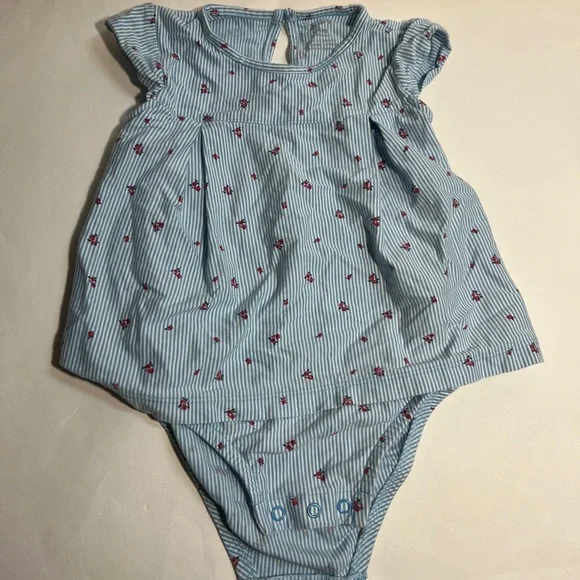 Girls Carter Blue Striped Baby Bodysuit with Red Accents 24 months