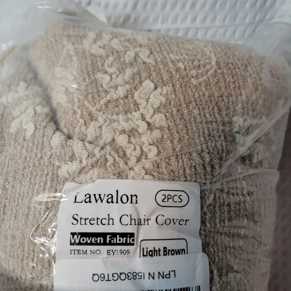 Lawalon 2PCS Stretch Chair Cover Light Brown Woven Fabric‎ EY1909 Slipcover Set
