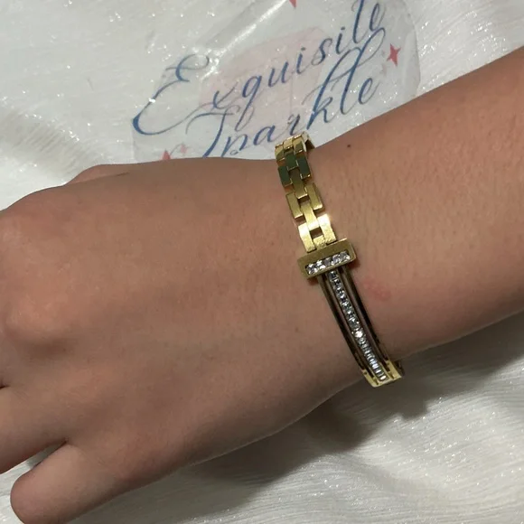 👠 Gold Link Cz Diamond Bangle Bracelet