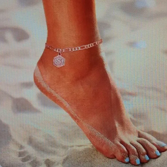 18k Rose Gold Plated Anklet Initial U‎ Women's