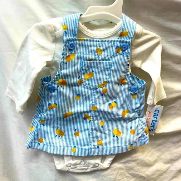 NEW!!! Carter's Blue and Yellow Striped Baby (2) piece Romper set sz NB