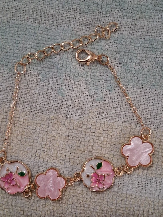 Pink Floral Gold-Tone Bracelet