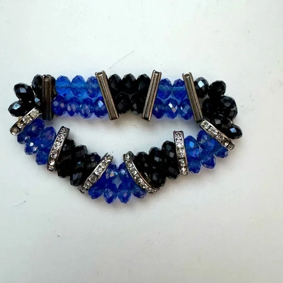 Handmade Blue & Black Crystal Stretch Bracelet