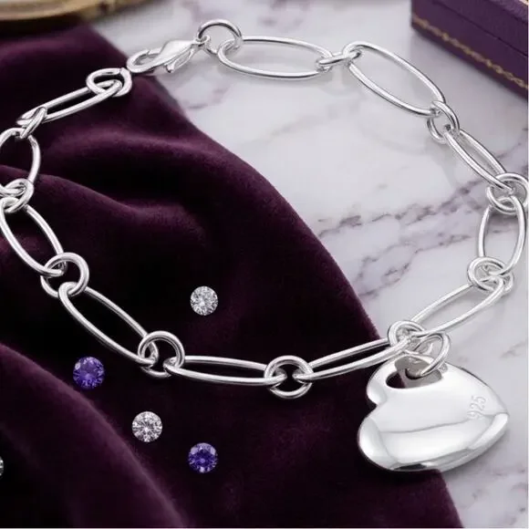 925 Stamp Silver color Bracelet for woman Heart pendant chain 20CM Solid Heart