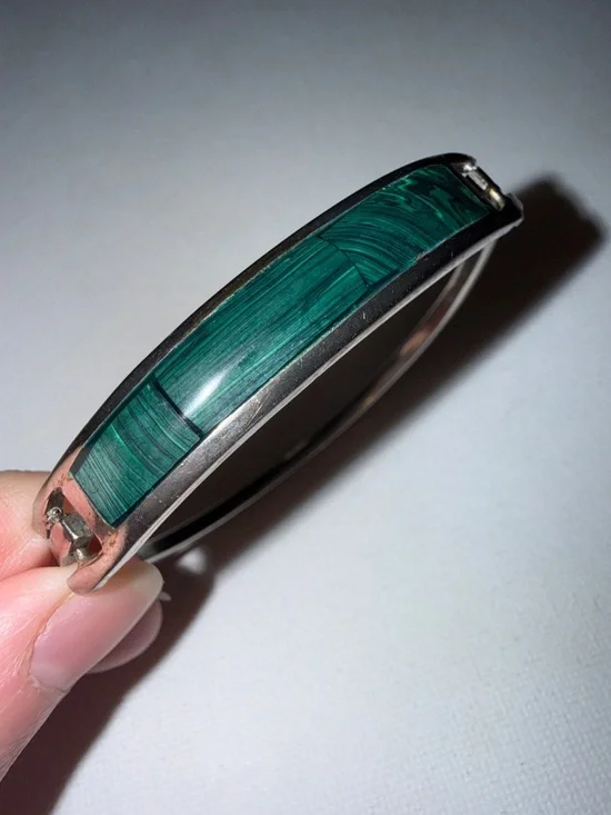 Sterling Silver 925 Mexico Inlaid malachite Bangle