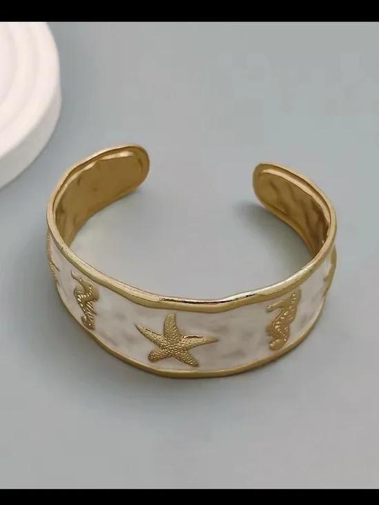 White and Gold Sea Motif Cuff Bracelet