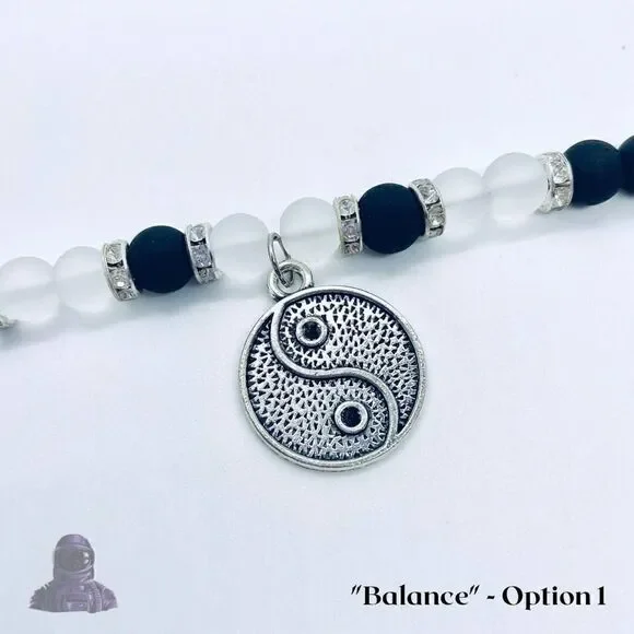 Yin Yang Bracelet Black White Glass Beads Handmade