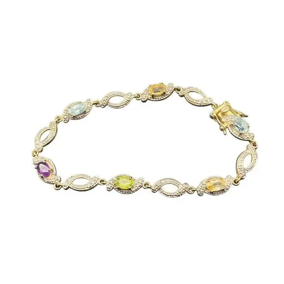 Ross Simons 925 Vermeil Amethyst Peridot Topaz Diamond Accent Bracelet