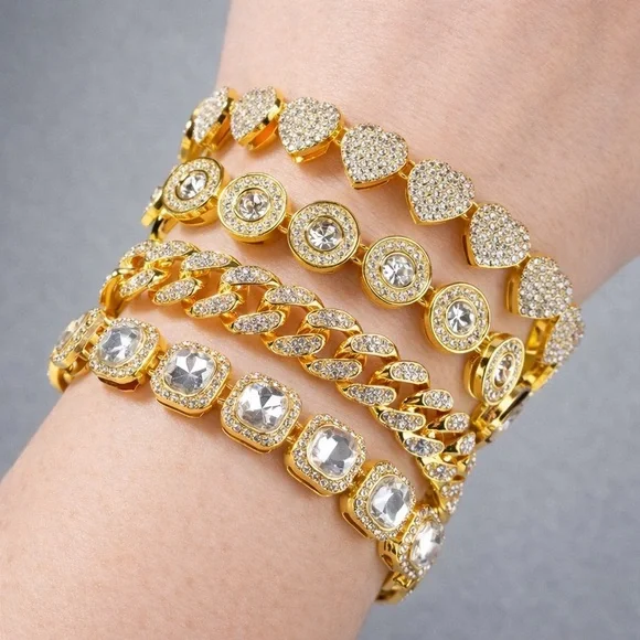 Gold Crystal-Accent Women’s Bracelet 4 piece Set 7inch