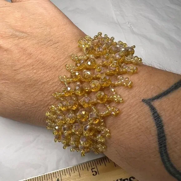 Vintage Faceted and‎ Seed Bead Braided Cuff Bracelet