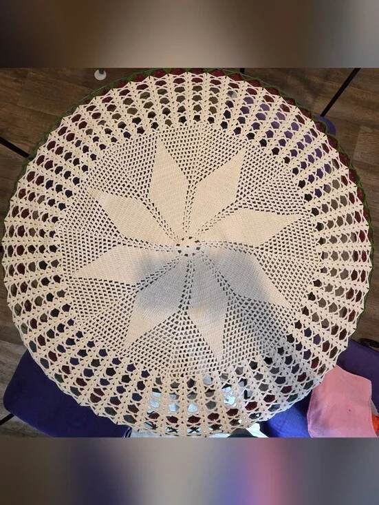 Handmade Cream Crochet Round Table Cover