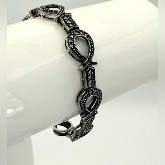 Judith Jack Sterling Silver Marcasite Ribbon Bow Link Bracelet