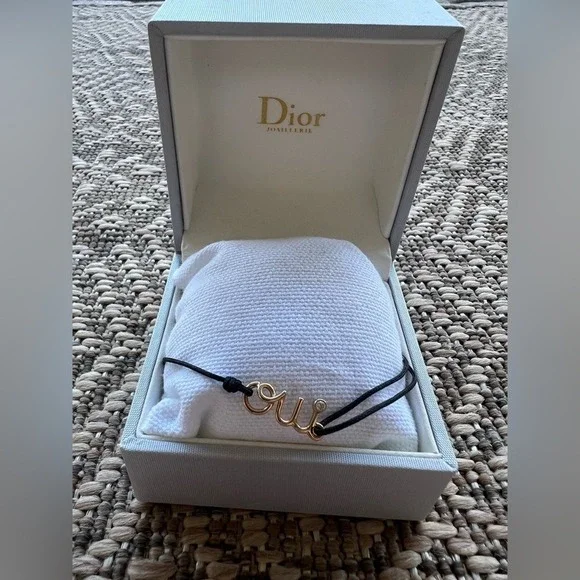 Authentic Dior Oui Bracelet Rose Gold Diamond Black Cord Bracelet