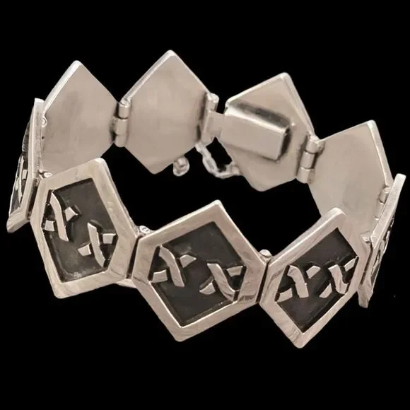 Sterling Silver Victoria Cony Taxco Mexico Assymetrical Polygon Bracelet