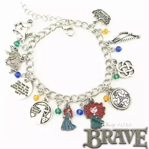Brave Inspired Charm Bracelet Merida Celtic Knot Bear Bow Crown Silver Tone