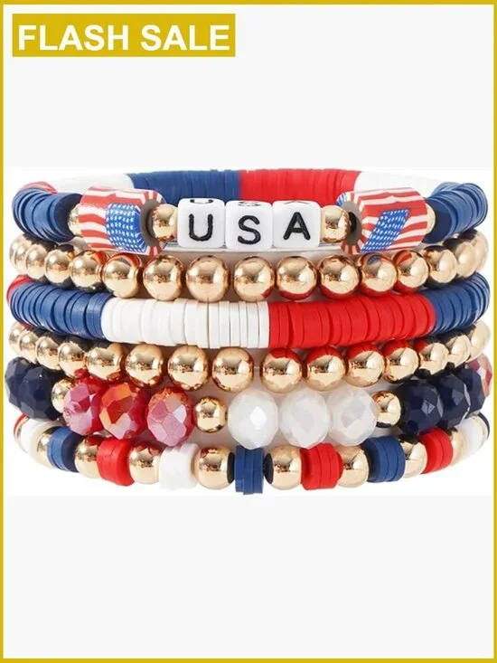 7Pcs Stretch Heishi Bead Bracelet Set Layering Gold Plated Clay Polymer Beach