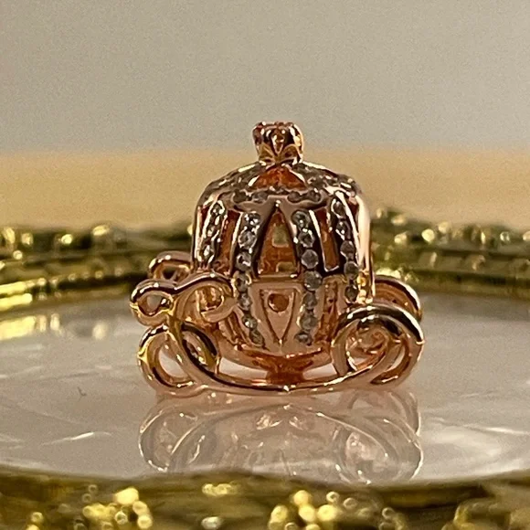 Bracelet Charm Fairytale Carriage with Rhinestones Rose Gold Color