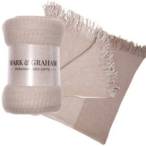 Mark & Graham Tan Throw with Fringe Accents