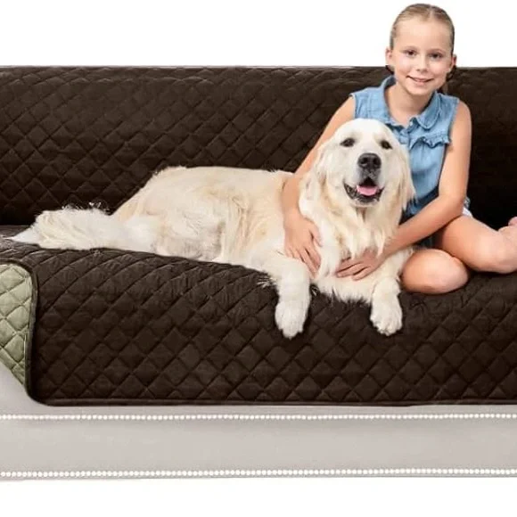 Reversible Quilted Microfiber Chocolate Beige Couch SlipCover for Dogs Pets Kids