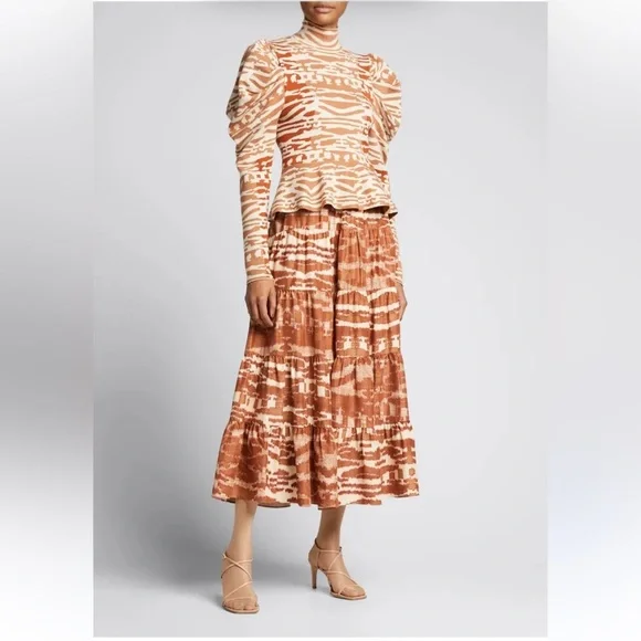 Ulla Johnson Aisa Silk Taffeta Tiered Midi Skirt