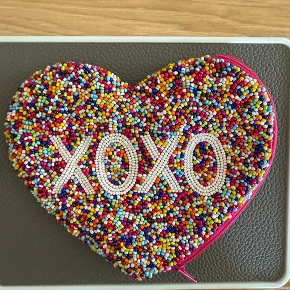TIANA Designs Multi Rainbow Hand Beaded XOXO Coin Purse Wallet