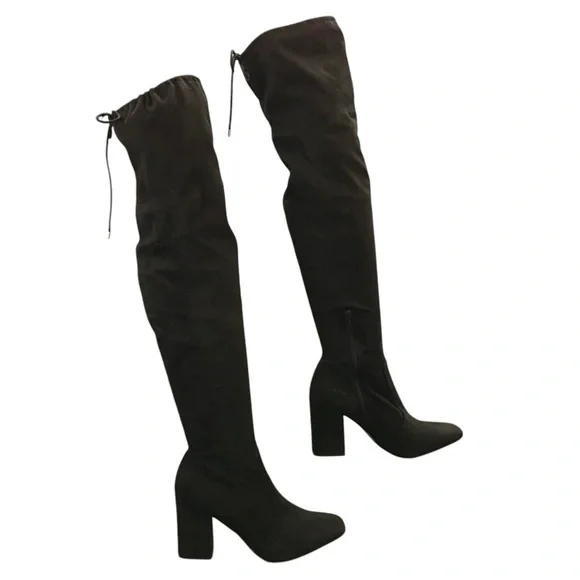 UNISA Boots Womens Quesia Tall Over The Knee High Black Faux Suede Heel Size 5.5