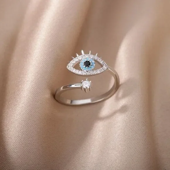 Lucky Evil Eye Adjustable Silver Ring