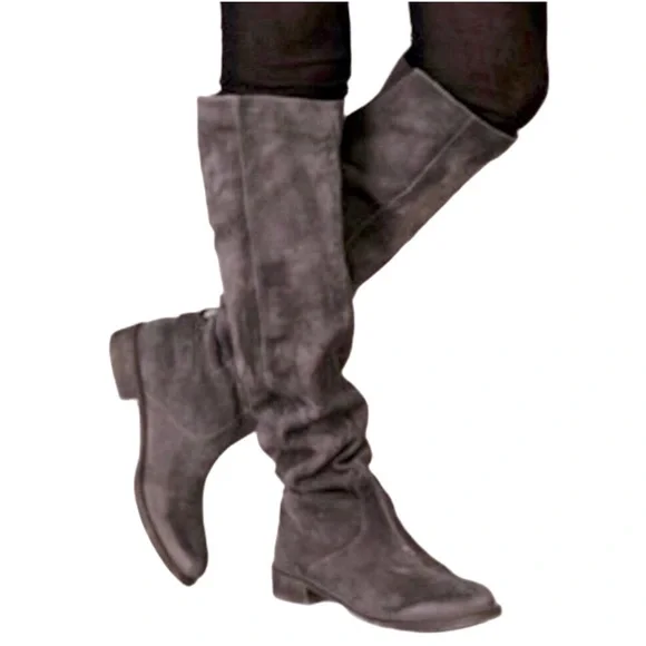ANTHROPOLOGIE Boots BOUTIQUE 9 NICHOLA Tall Gray Brown Suede Leather Size 8