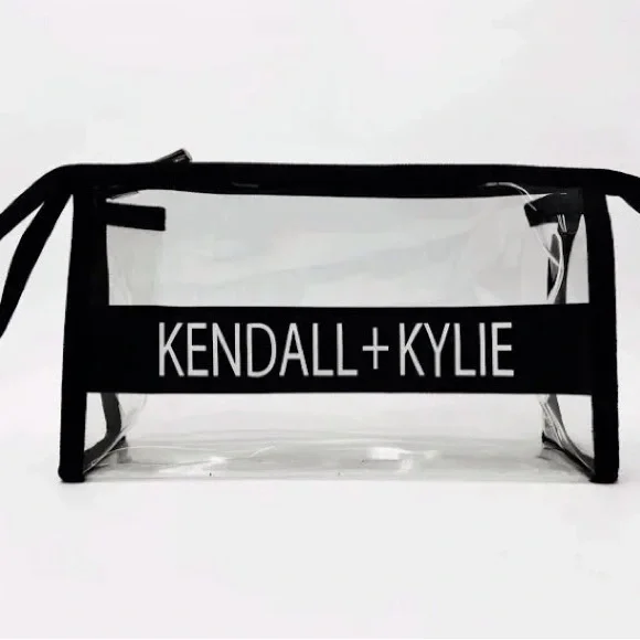 Kendall + Kylie Clear Makeup Bag Black Trim Logo Travel Cosmetic Pouch