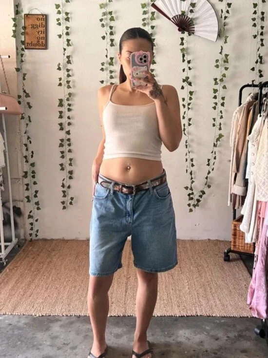 Vintage Lee cotton stretch denim shorts that can also be worn as baggy jorts