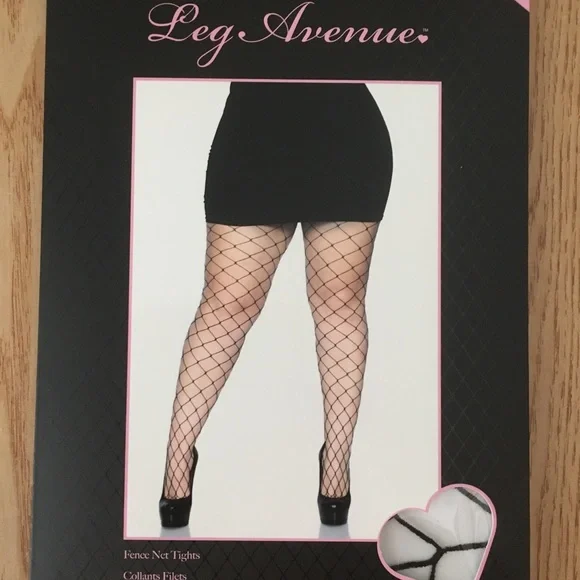 New Women’s Leg Avenue Fence Net Tights Black Queen Size 150-220lbs
