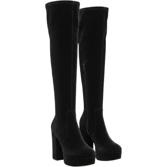 Joyce Azria Black Velvet Over The Knee Platform Block Heel Boots Womens 8.5M