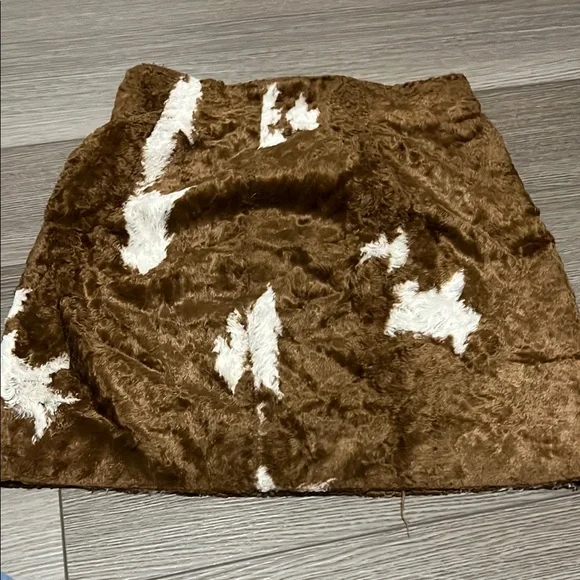 Brown and White Faux Fur Skirt