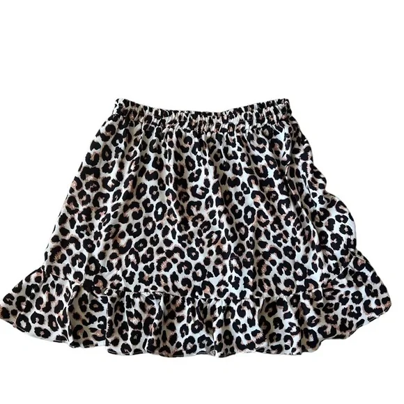 Princess Polly elastic waist animal print leopard ruffle mini skirt size 4