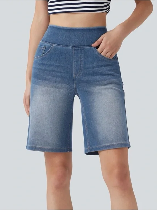 Halara Flex™ High Waisted Stripe Denim Baggy Bermuda Shorts with Pockets xs