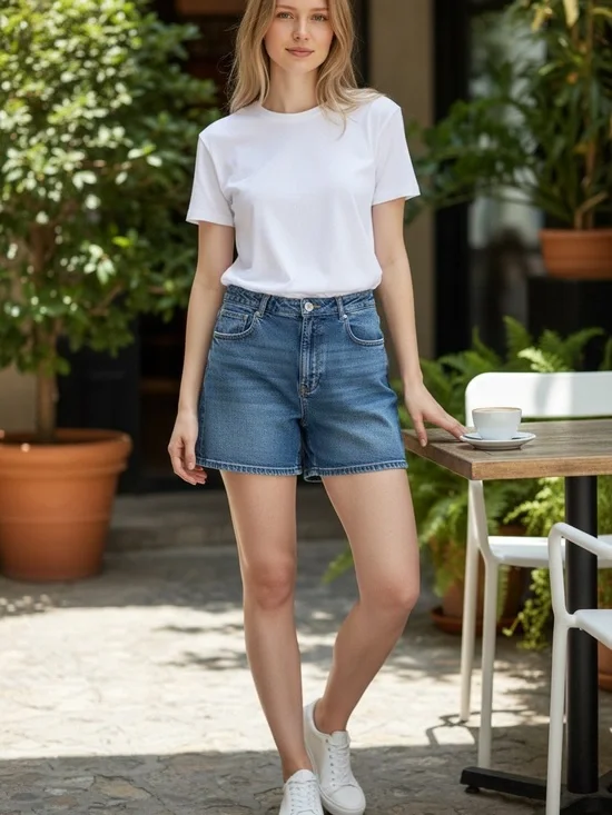 Zara Mom Fit Denim Short Women’s Size 12 Baggy Leg Medium Wash