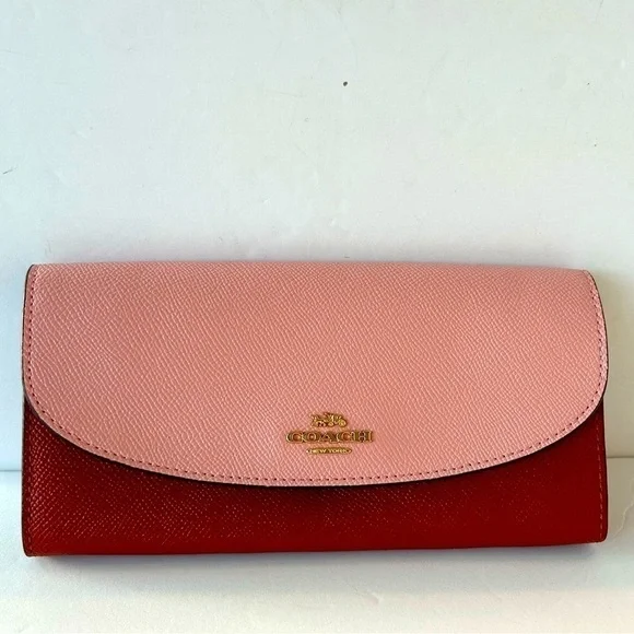 Coach NWT Color Block Leather Pink & Rust Wallet